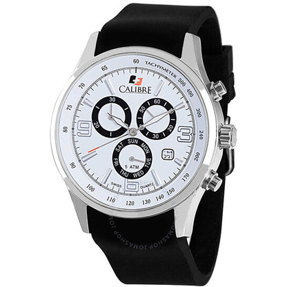 Calibre, Mauler White Dial Chronograph Black Rubber Men's Watch