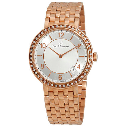 كارل ف. بوخرير، ساعة أدامافي أوتوماتيكية بمينا فضية مرصعة بالألماس للسيدات