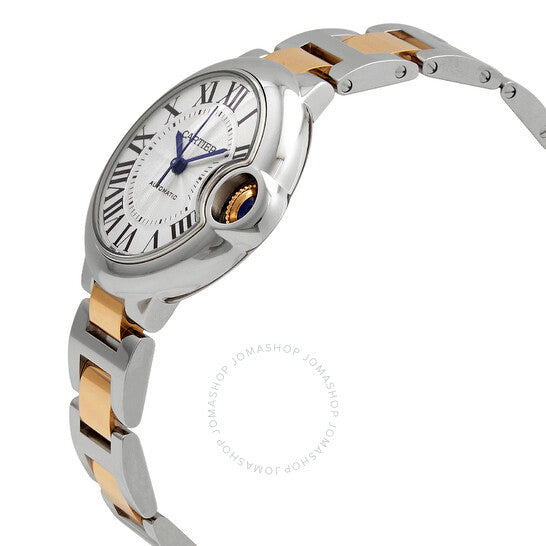 ساعة كارتييه بالون بلو أوتوماتيكية للسيدات بمينا فضي