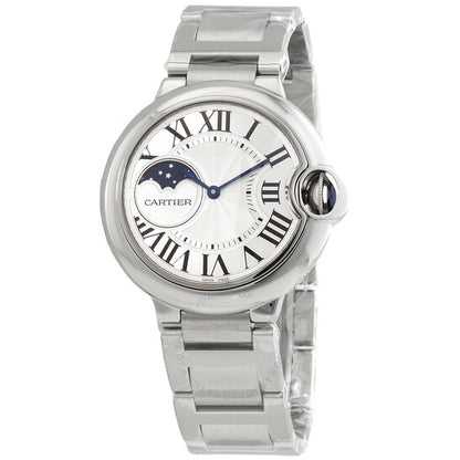 ساعة كارتييه بالون بلو أوتوماتيكية للسيدات بمينا فضي