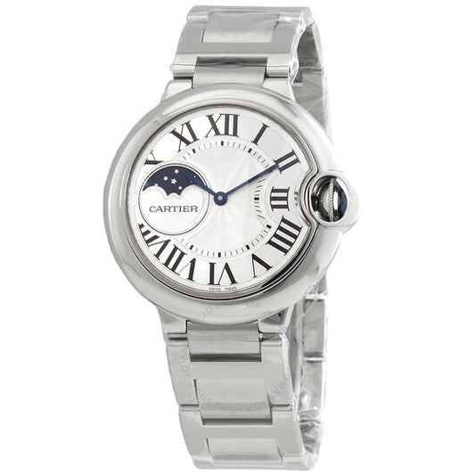 ساعة كارتييه بالون بلو أوتوماتيكية للسيدات بمينا فضي