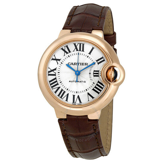 Cartier, Ballon Bleu de Pink Gold Brown Leather Watch