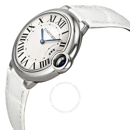 Cartier, Ballon Bleu Silver Dial White Leather Ladies Watch