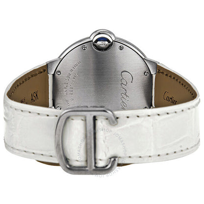 Cartier, Ballon Bleu Silver Dial White Leather Ladies Watch