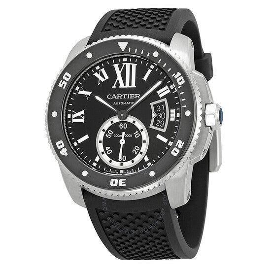 Cartier, Calibre de Black Dial Rubber Men's Watch