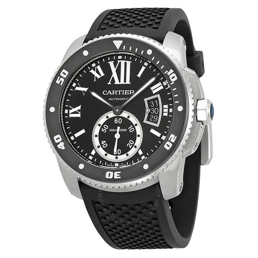 Cartier, Calibre de Black Dial Rubber Men's Watch