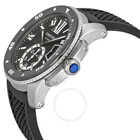 Cartier, Calibre de Black Dial Rubber Men's Watch