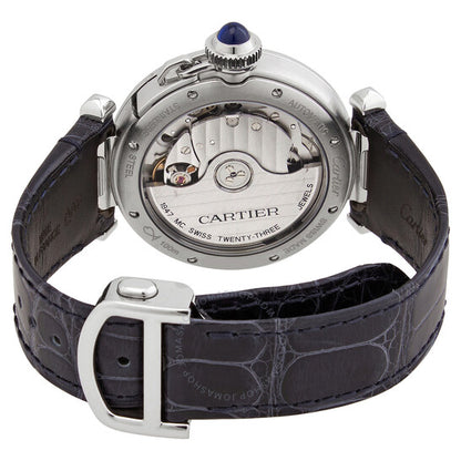 ساعة كارتييه باشا أوتوماتيكية بمينا فضي وجلد أسود