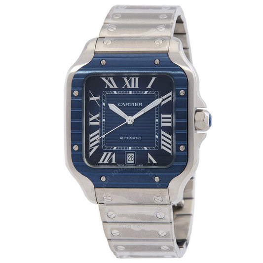 Cartier, Santos Large Model Blue Striated Dial Automatic Men's Watch