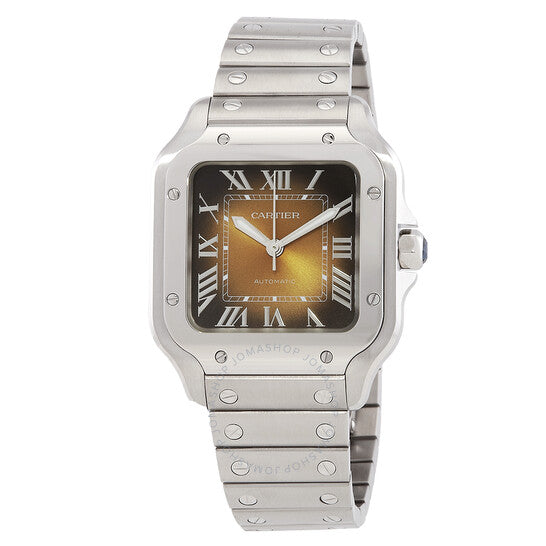 ساعة كارتييه سانتوس، موديل متوسط، أوتوماتيكية، بمينا بني
