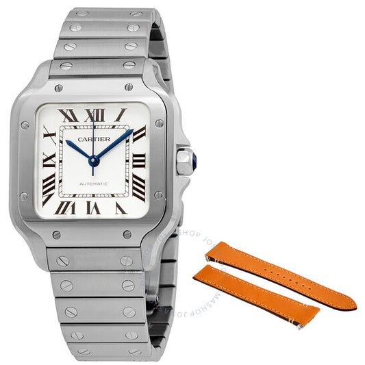 Cartier, Santos Medium Model Silvered Opaline Dial Men's Watch