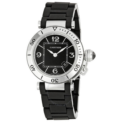 ساعة كارتييه ستيل باشا سيتايمر للسيدات بمينا أسود