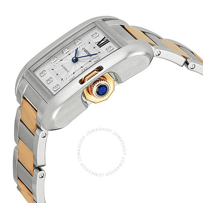 ساعة كارتييه تانك أنجليز أوتوماتيكية للسيدات بمينا فضي