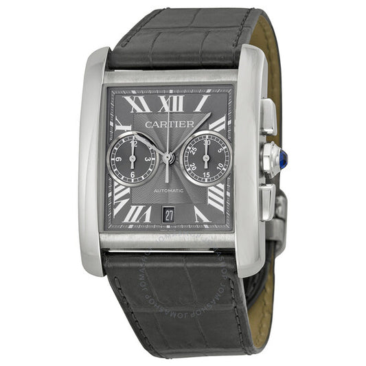 Cartier, Tank MC Chronograph Grey Dial Grey Leather Men's Watch