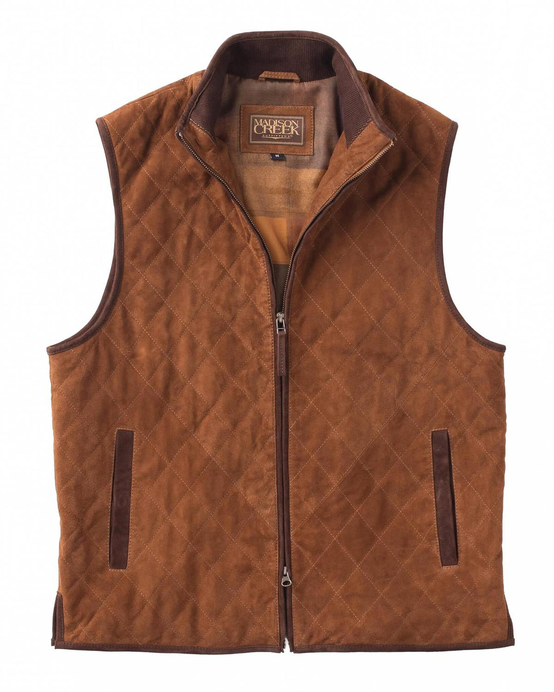 ridgeland quilted goat suede vest in whiskey