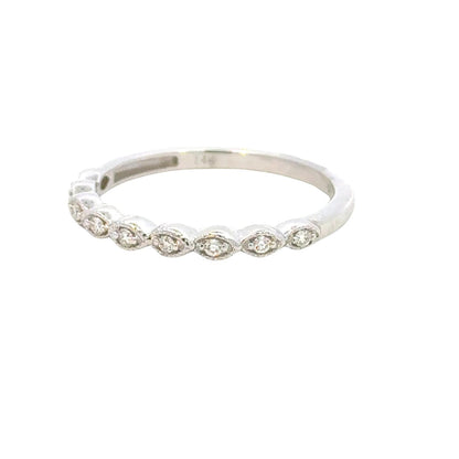 0.09 carat natural diamond milgrain bezel band - size 6.5 in 14k white gold