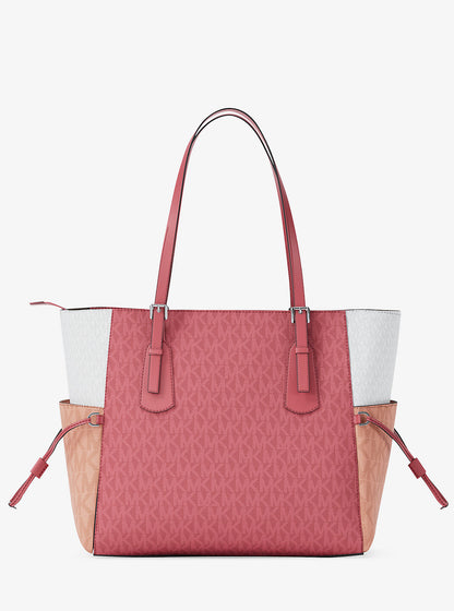 voyager large color-block signature logo tote bag