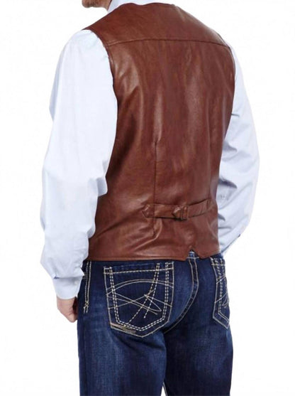 men's snap front flannel lined vest in whiskey