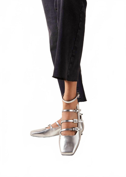 luke shimmer leather ballet flats in silver
