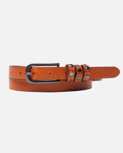 women's kai skinny studded belt in cognac