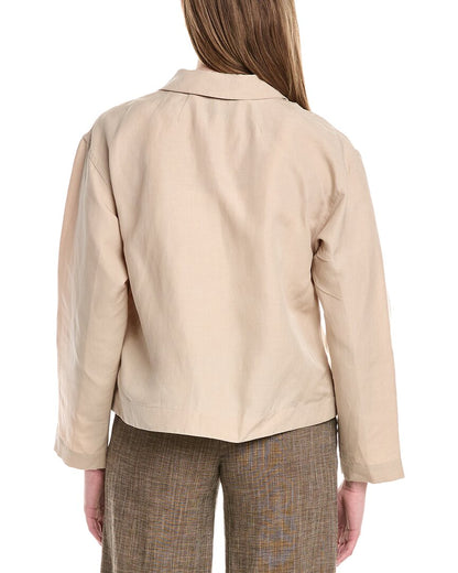 drop shoulder silk & linen-blend cropped jacket