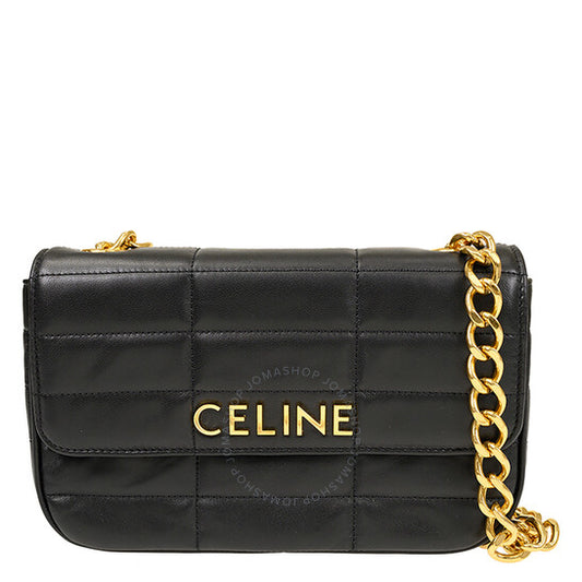 Celine, Chain Shoulder Bag In Quilted Goatskin - Black