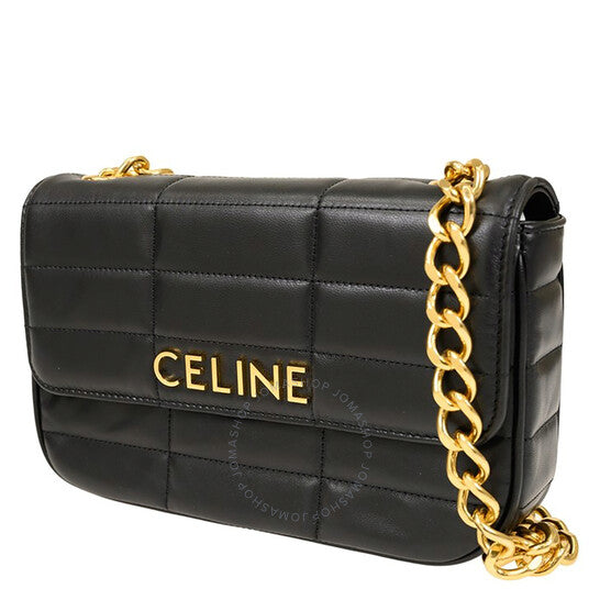 Celine, Chain Shoulder Bag In Quilted Goatskin - Black