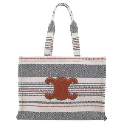 Celine, Large Cabas Thais In Striped Textile And Calfskin