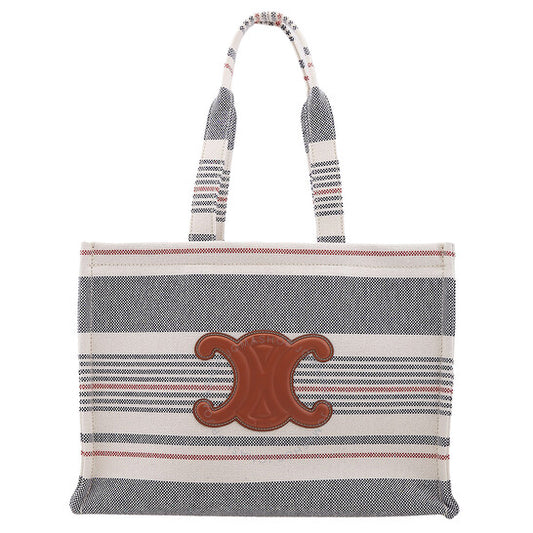 Celine, Large Cabas Thais In Striped Textile And Calfskin