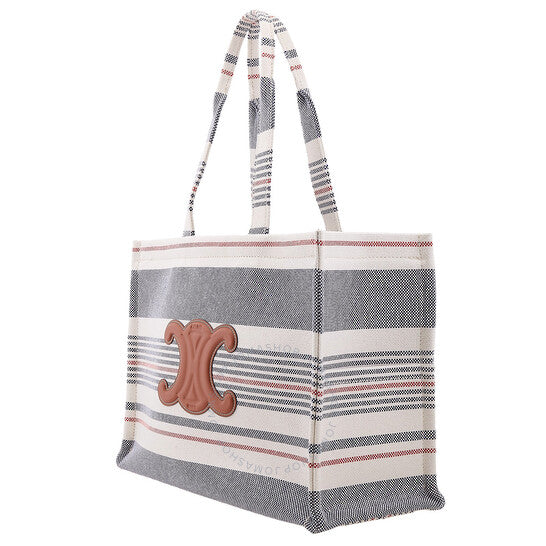 Celine, Large Cabas Thais In Striped Textile And Calfskin