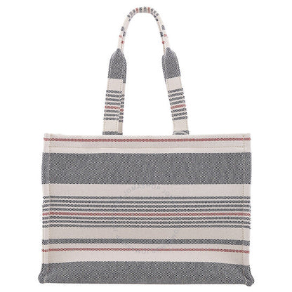 Celine, Large Cabas Thais In Striped Textile And Calfskin
