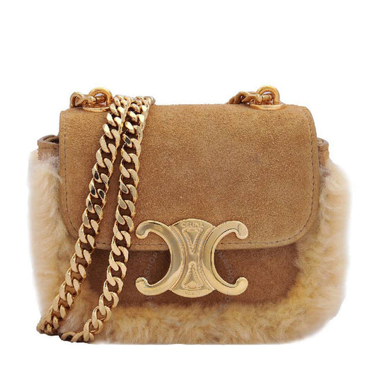 Celine, Suede Calfskin and Shearling Chain Claude Bag