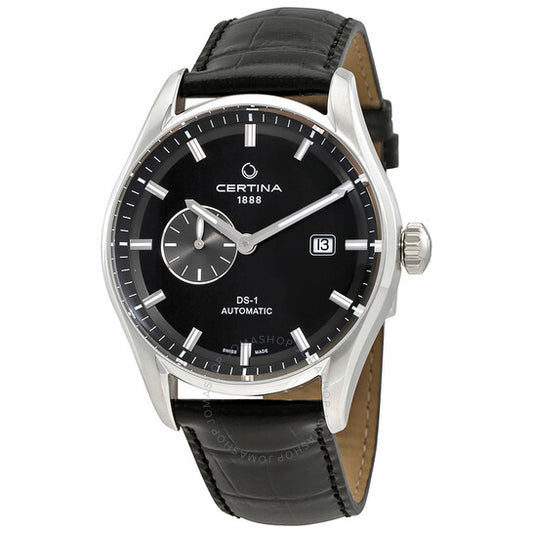 Certina, DS 1 Automatic Black Dial Black Leather Men's Watch C0064281605100