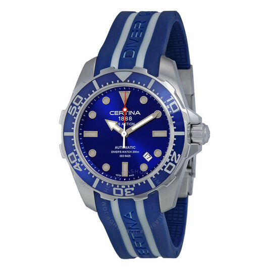Certina, DS Action Automatic Diver Blue Dial Blue and White Rubber Men's Watch