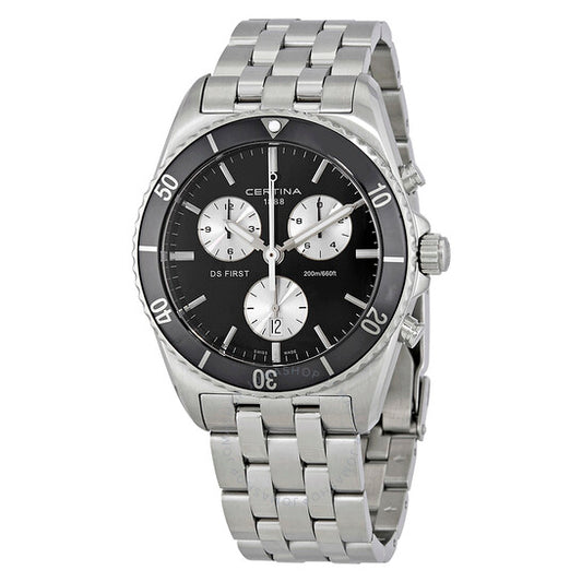 Certina, DS First Black Dial Men's Chronograph Watch