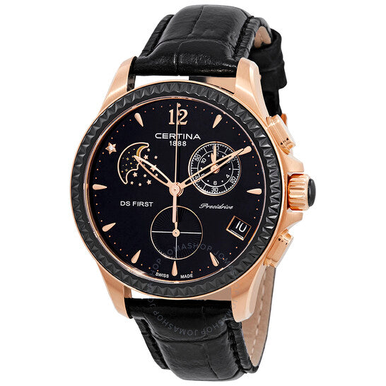 ساعة سيرتينا دي إس فيرست ليدي بميناء أسود وطور القمر