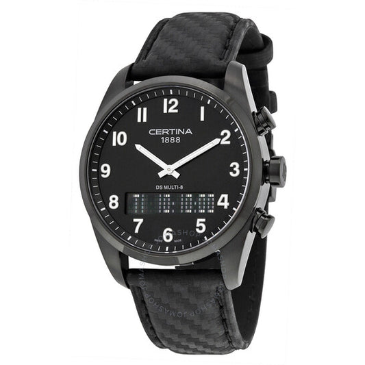 Certina, DS Multi-8 Black Dial Black Leather Men's Quartz Watch