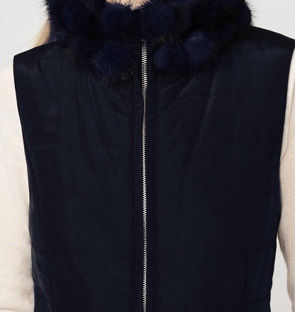 poly with mink collar vest in navy