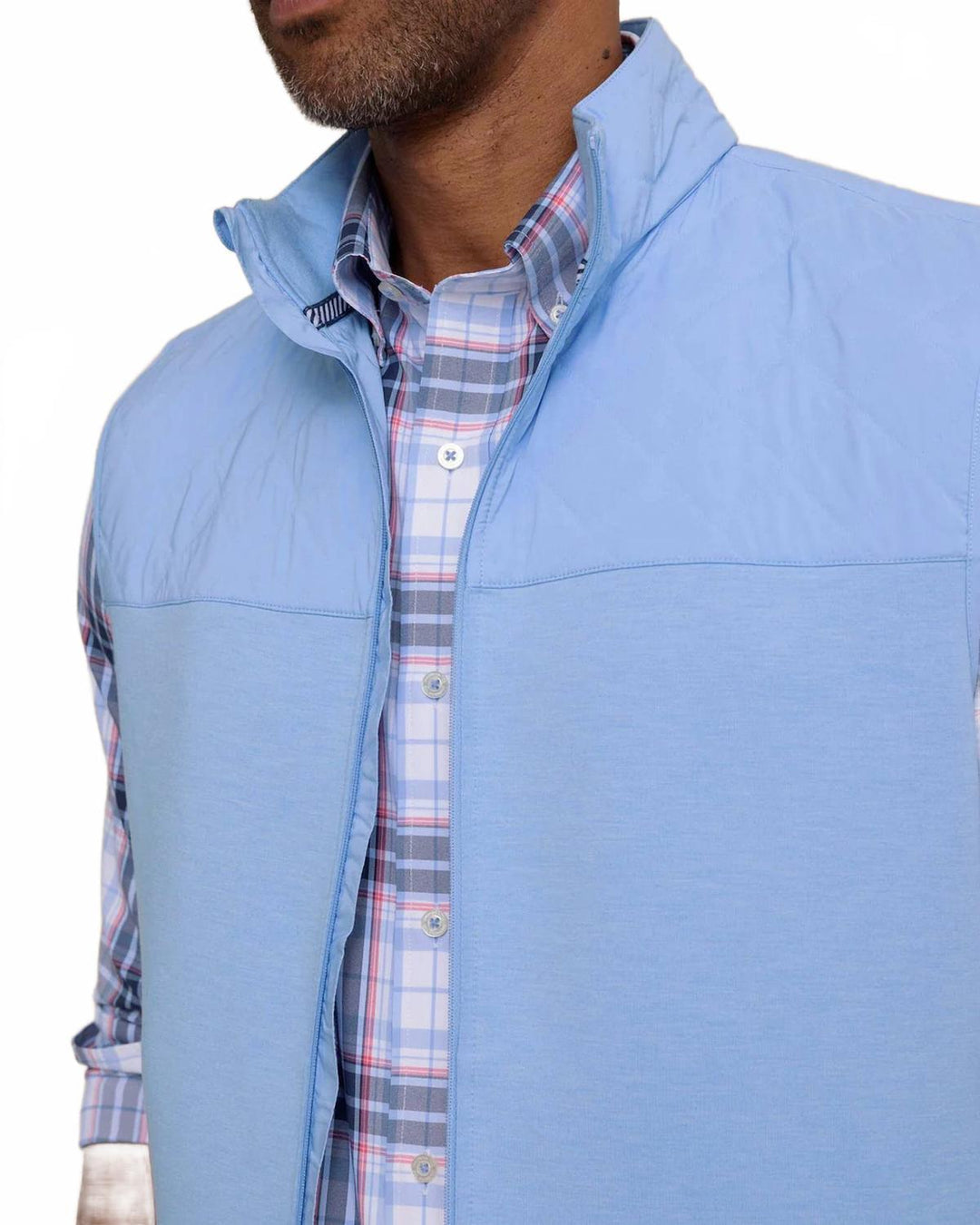 waterfront quilted vest in ocean channel