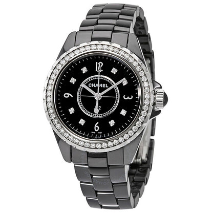 Chanel, J12 Diamond Black Dial Black Ceramic Ladies Watch