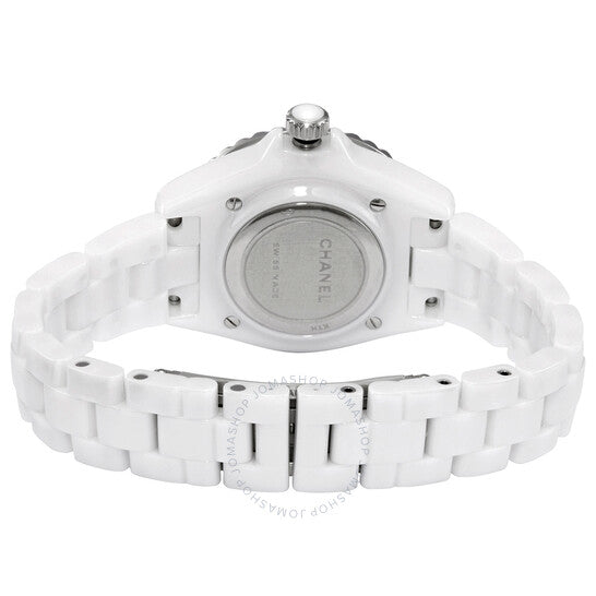 شانيل، ساعة J12 كوارتز نسائية بمينا أبيض مرصعة بالألماس