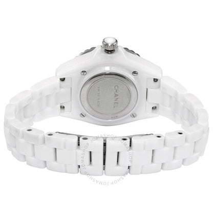 شانيل، ساعة J12 كوارتز نسائية بمينا أبيض مرصعة بالألماس