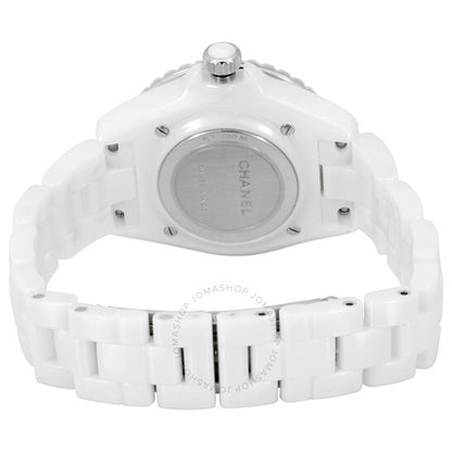 شانيل، ساعة J12 كوارتز نسائية بمينا أبيض مرصعة بالألماس