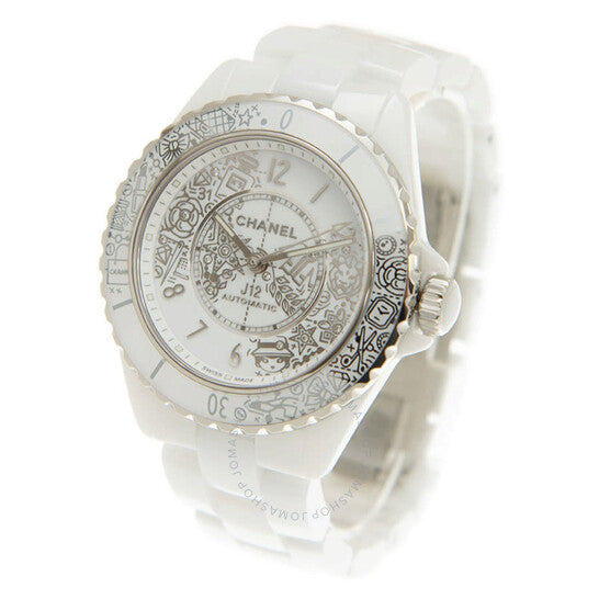 شانيل، ساعة J12-20 أوتوماتيكية للسيدات بمينا أبيض
