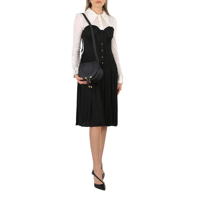 Black Leather Small Marcie Saddle Bag