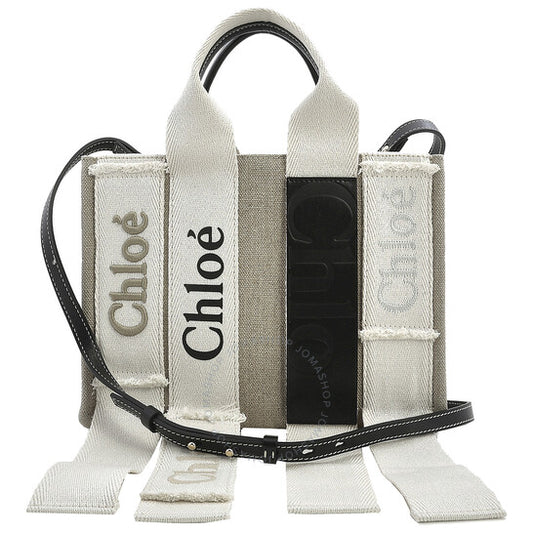 ChloÃ©, Sand Linen Woody Small Logo Tote