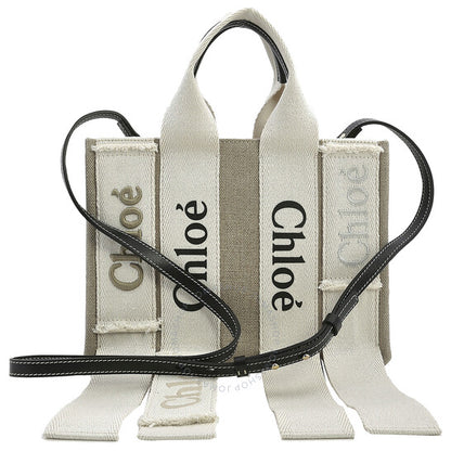 ChloÃ©, Sand Linen Woody Small Logo Tote