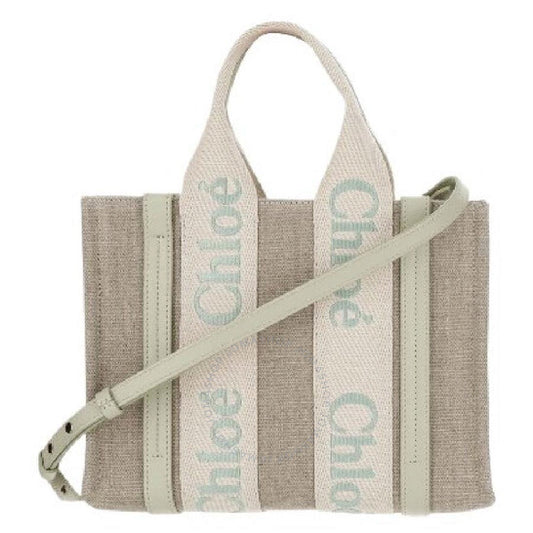 ChloÃ©, Small Woody Logo Linen Tote Bag