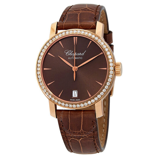 شوبارد، ساعة كلاسيكية أوتوماتيكية للسيدات بمينا بني من الألماس