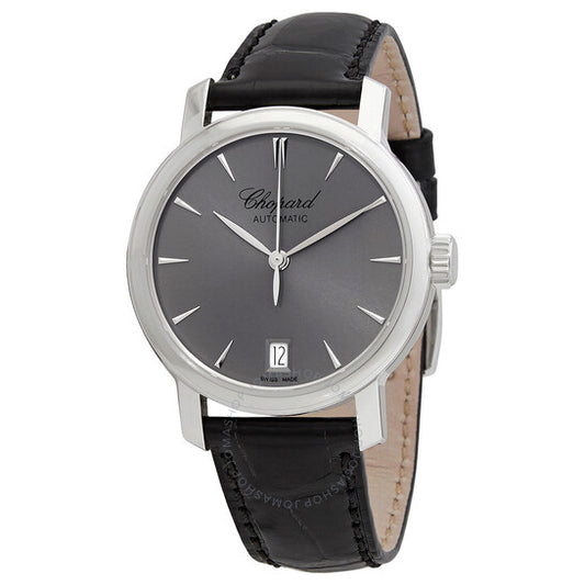 شوبارد، ساعة كلاسيكية أوتوماتيكية للسيدات بمينا رمادي من الذهب الأبيض عيار 18 قيراطًا